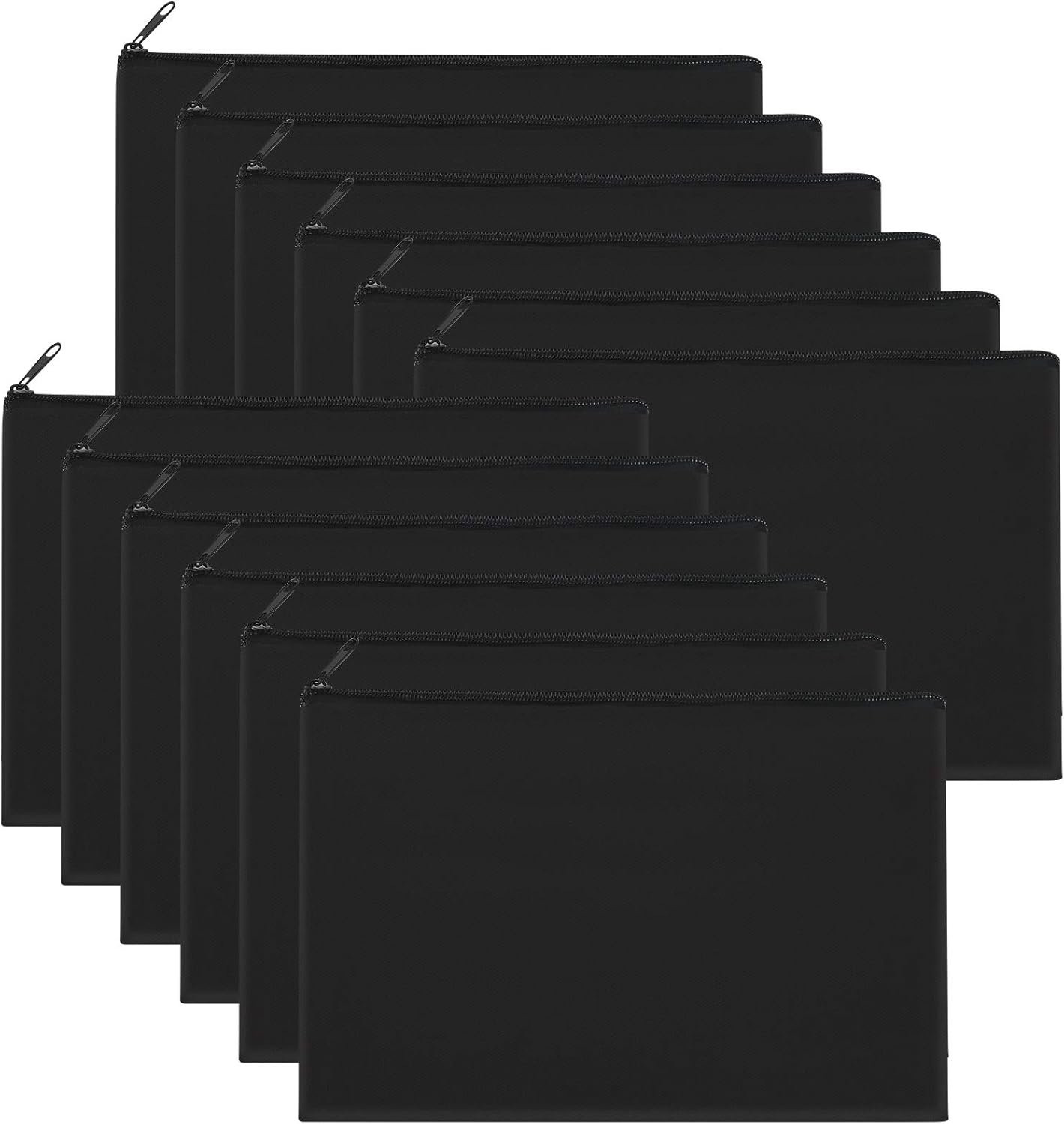 Custom Logo 12 Pieces Black Cotton Canvas Makeup Bags Private Label Multipurpose Zipper Travel Toiletry Pouches Blank DIY Craft Manufacturer (Black, M)