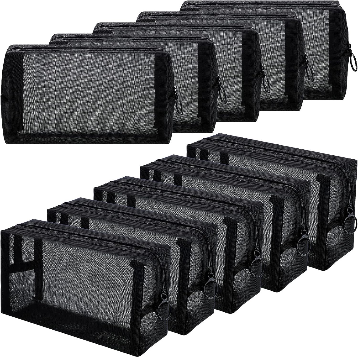 Custom Logo 10 Pieces Breathable Mesh Makeup Bags Private Label Black Zipper Travel Toiletry Organizer for Home Office Accessories Manufacturer