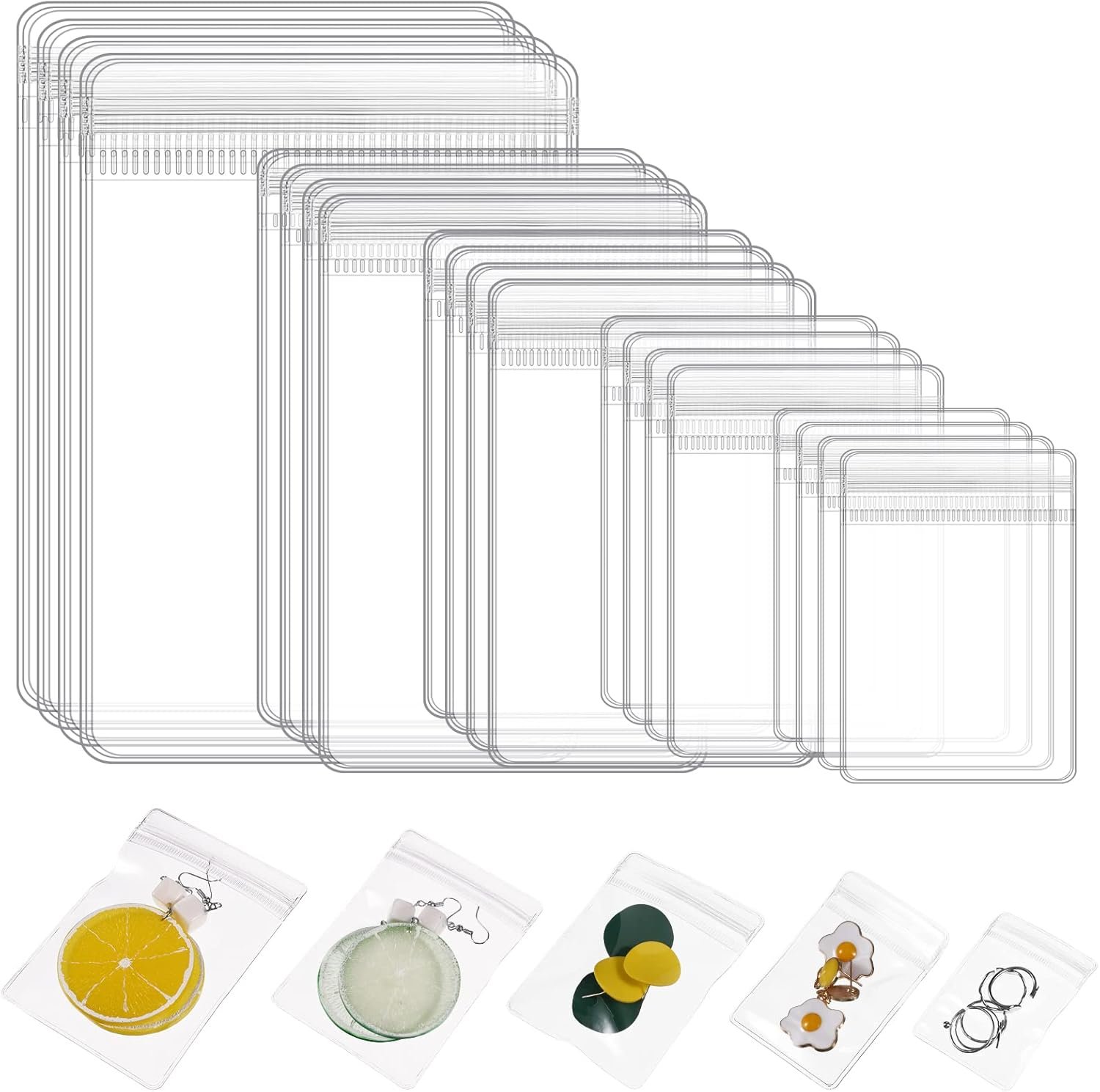 Factory 100 Pieces Small Clear PVC Plastic Zipper Lock Jewelry Storage Bags Private Label Transparent Anti-Tarnish Sealable Pouches with Custom Logo for Rings Earrings Candy Packaging