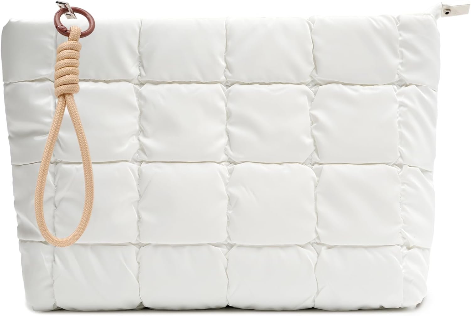 Private Label Puffer Quilted Makeup Bag Portable Travel Cosmetic Toiletry Pouch Custom Logo Puffy Checkered Skincare Organizer Purse Pencil Case Manufacturer White