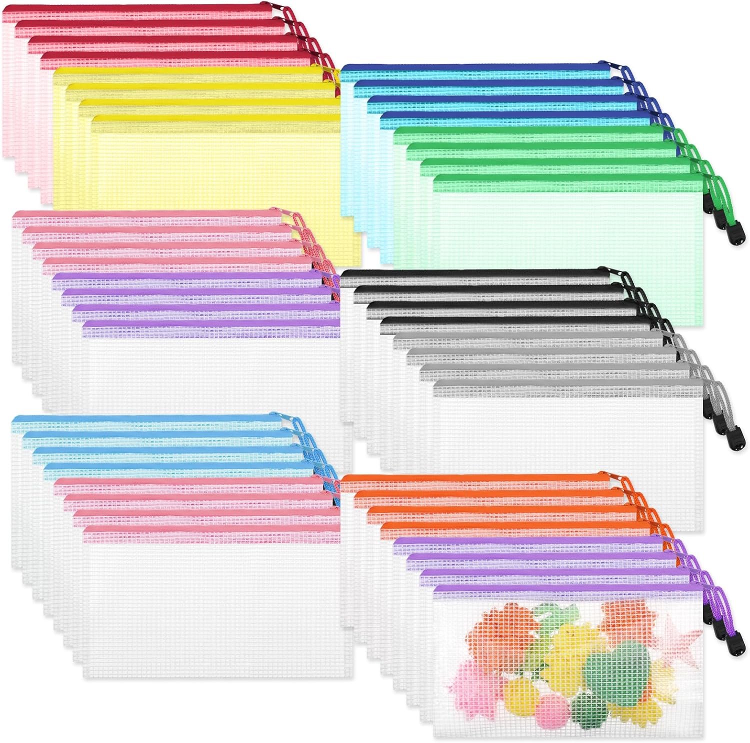 Factory 100 Pcs Bulk Mesh Zipper Pencil Pouches 8.5 x 4.5 Inch Clear Plastic Waterproof Cases for Stationery Cosmetics Bills Envelopes Storage with Custom Logo 10 Colors Private Label