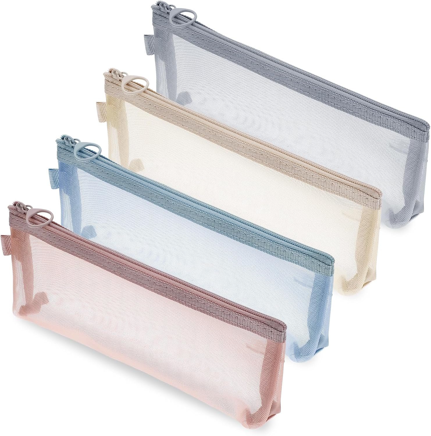 Private Label 4 Pcs Small Nylon Mesh Zipper Makeup Brush Bags Factory Direct Portable Clear Mesh Cosmetic Pouches Custom Logo for Home Office Travel Organizer