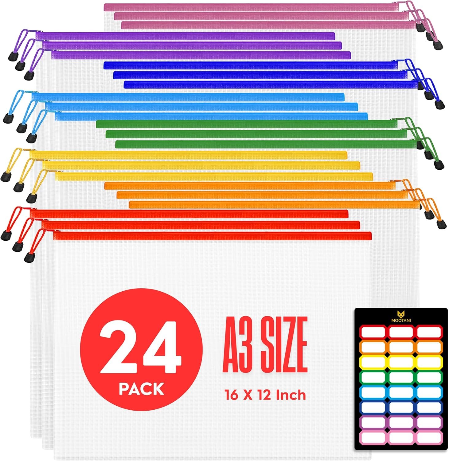 Custom Logo 24 Pcs A3 (16x12 Inches) Large Waterproof Mesh Zipper Pouch Bags Reusable Private Label for Board Game & Puzzle Storage Classroom Office Organization Manufacturer 8 Colors