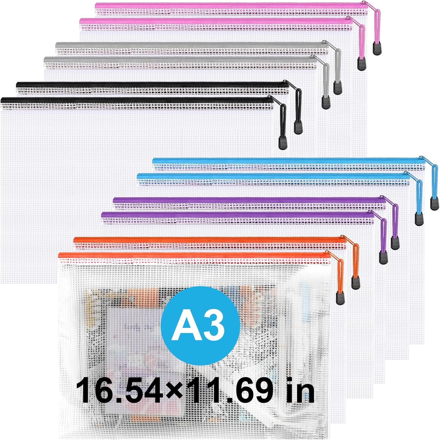 Private Label 12 Pack A3 Waterproof Mesh Zipper Pouches Custom Logo Board Game Puzzle Storage Organizer for Office School Supplies Home Travel Manufacturer