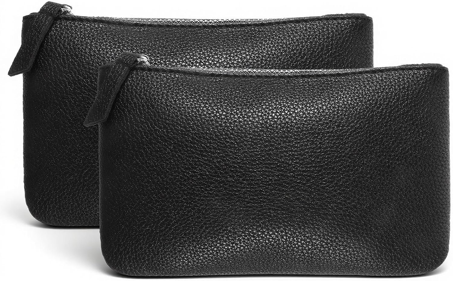 Private Label 2 Pack Black Faux Leather Cosmetic Bags with Custom Logo Soft PU Leather Makeup Pouch Portable Zipper Travel Organizer for Women Purse Cosmetics Supplier