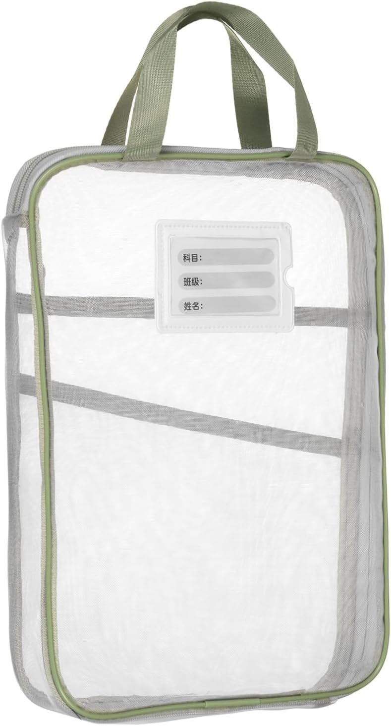 Private Label Mesh Zipper Pouch Manufacturer 12.4x9.3 Transparent Multi-Layer A4 Document Organizer with Handle Support Rod for Office Home Educational Custom Logo Green