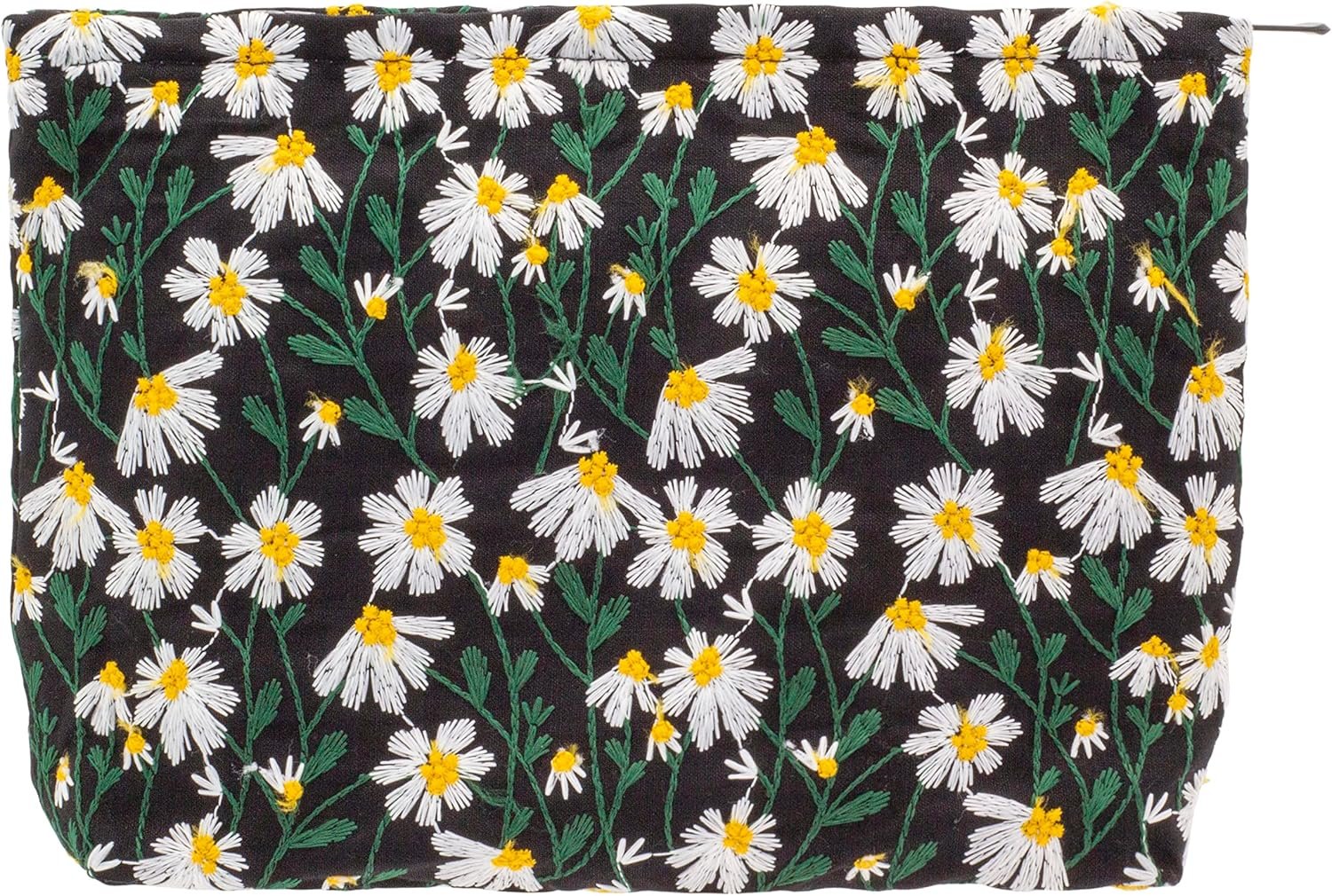 Private Label Large Canvas Makeup Bags Zipper Cosmetic Travel Pouch Custom Logo Organizer Manufacturer for Women and Girls Daisy Black