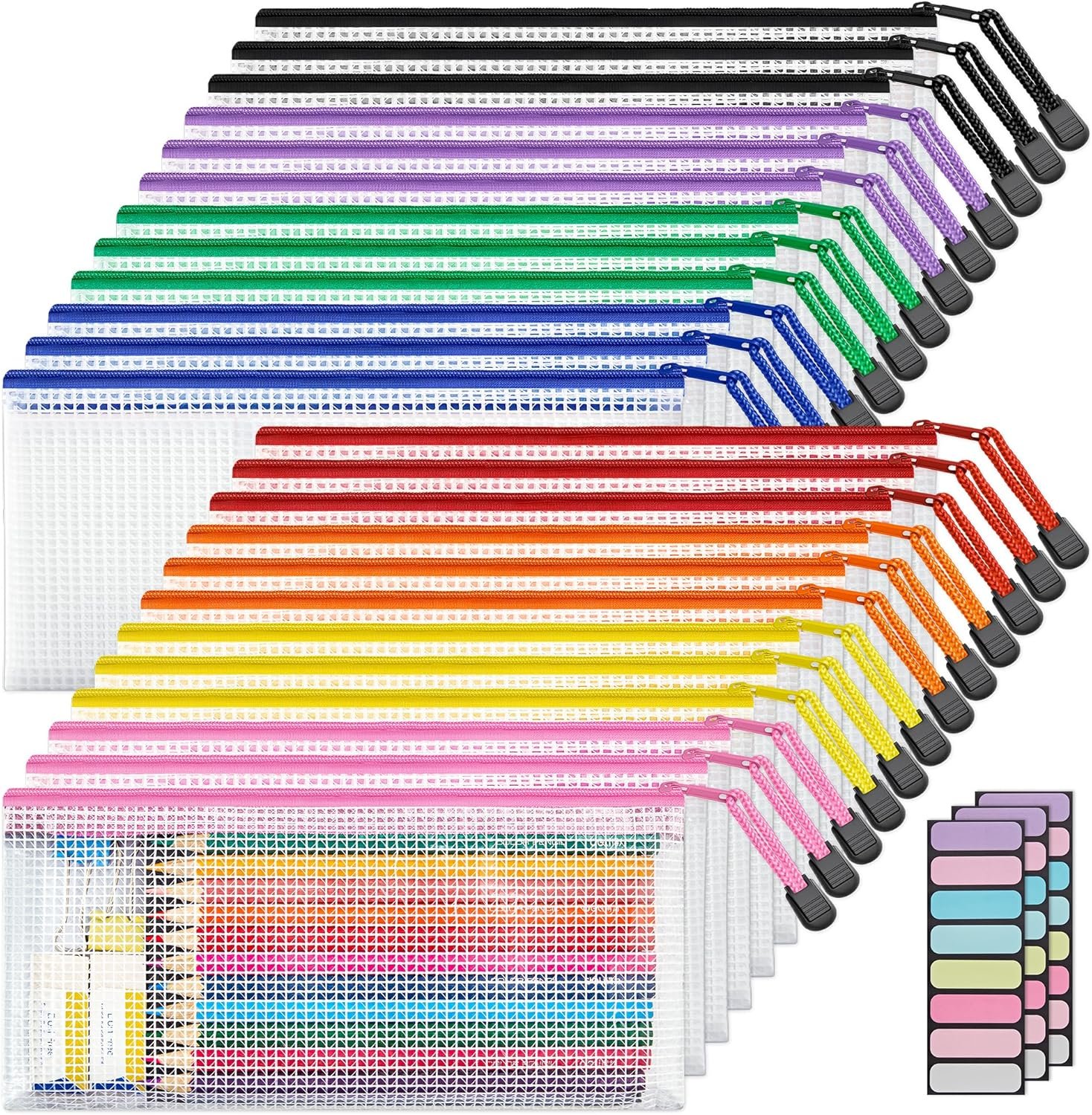 Private Label 24 Pack A6 (9.3 × 4.0 in) Waterproof Mesh Zipper Pouch Bags Custom Logo for School Supplies Cash Cosmetics Travel Organization Factory 8 Colors