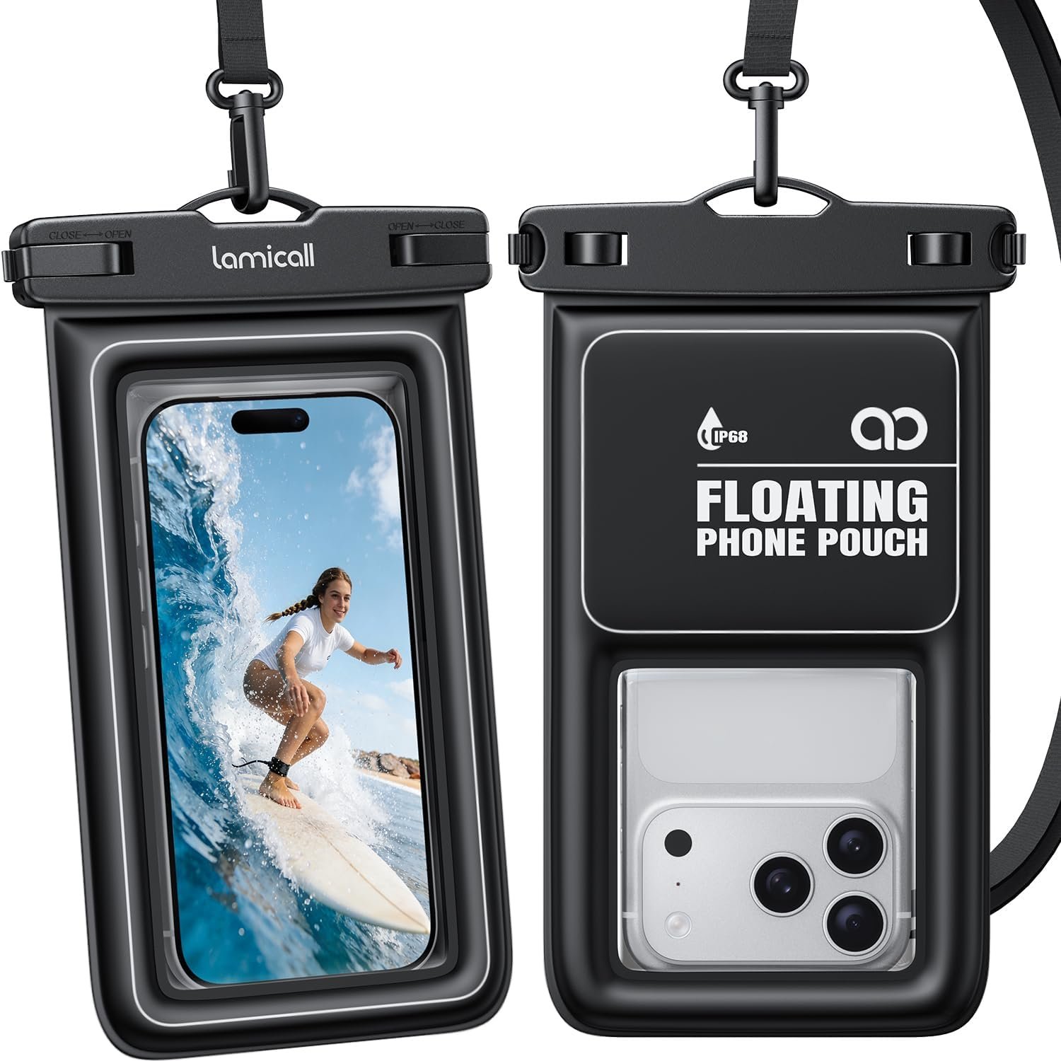 Private Label IP68 Floating Waterproof Phone Pouch [2 Pack][Anti-Pop Lock] Dustproof Dry Bag Case with Custom Logo Lanyard Beach Cruise Essentials for iPhone 17 16 15 Pro Max Galaxy S25 4-7.5 Inch - Manufacturer