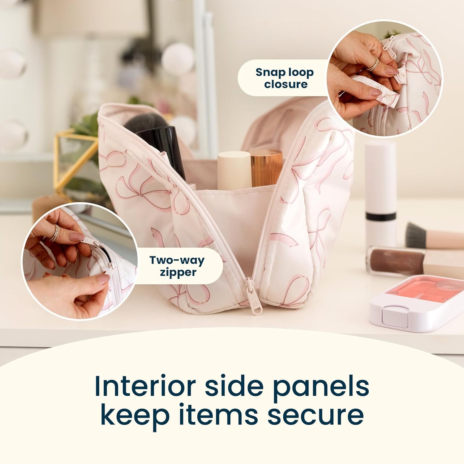 Custom Logo Waterproof Travel Toiletry & Makeup Bag Organizer | Private Label Pouch with Multiple Compartments & Snap Handle for Travel | Manufacturer Gift for Teen Girls and Women