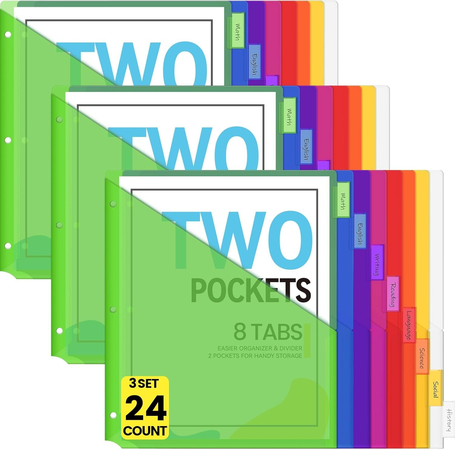 Custom Logo 24 Count 8 Tab Dividers with Pockets for 3 Ring US Letter Binders Private Label Insertable Big Tabs Multicolor Set of 3 Supplier