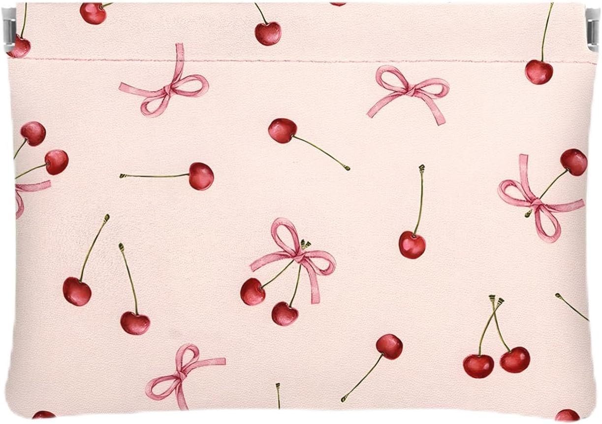 Private Label Red Cherry Bow Pink Leather Small Makeup Pouch Set for Women Custom Logo Waterproof Cherries Cosmetic Bags Pouches for Purse Aesthetic Travel Toiletry Bag Manufacturer