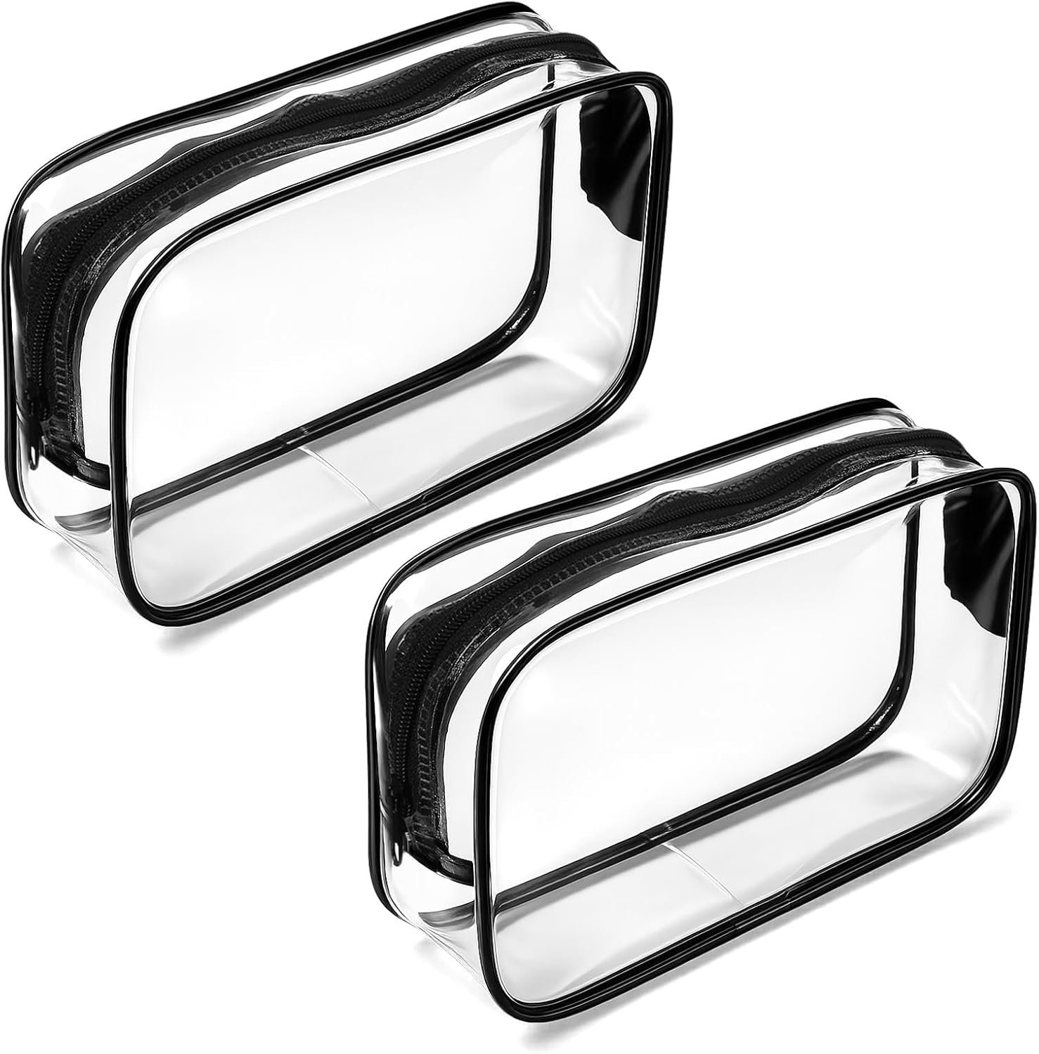 Private Label 2Pcs Big Clear Toiletry Bags with Zipper Custom Logo Multi-use Travel Makeup Brush Bags Transparent PVC Cosmetic Cases Supplier (Black)