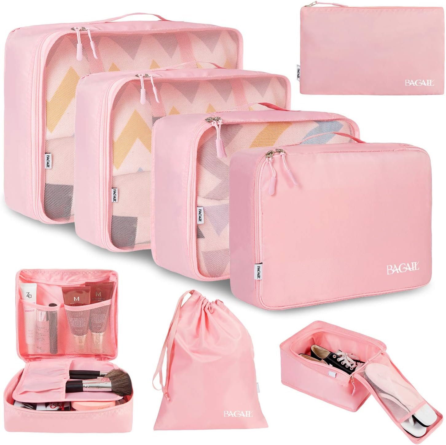 Custom Logo 8 Set Packing Cubes Private Label Luggage Organizers Manufacturer for Travel Accessories - Blush Pink