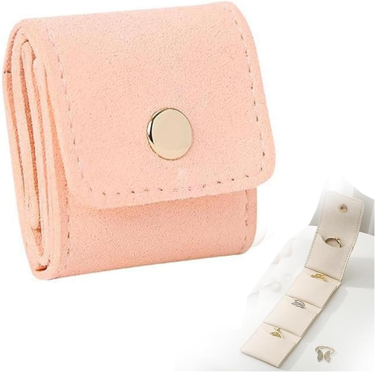 Private Label 2025 New Mini Travel Jewelry Roll Bag – Foldable & Portable Jewelry Storage Organizer with Buckle Closure & Custom Logo – Holds Earrings Rings Necklaces – Pink Travel Jewelry Pouch Supplier