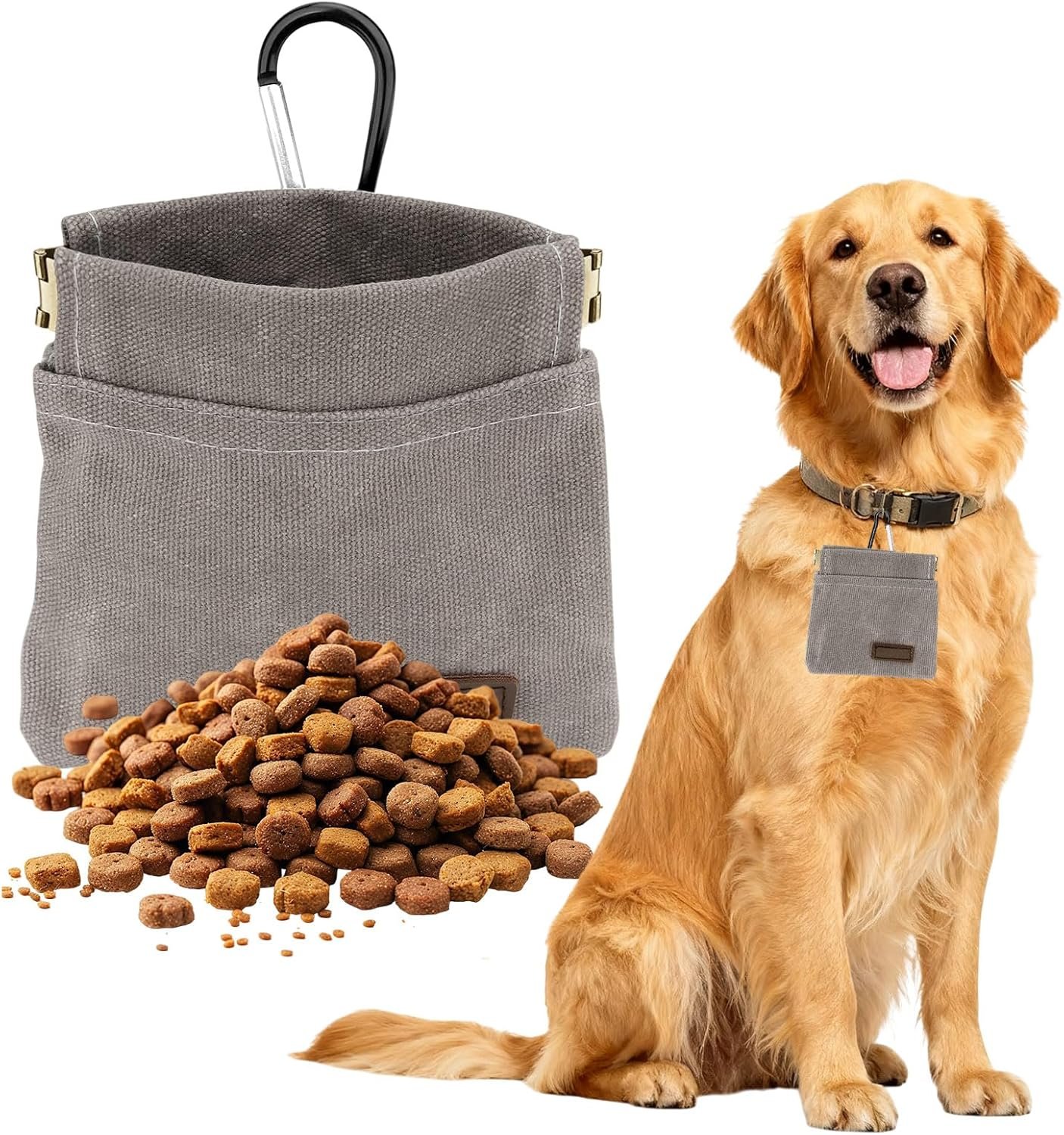Custom Logo Portable Dog Treat Pouch, Private Label Auto-Closing Hands-Free Pet Training Reward Bag Manufacturer for Outdoor Walking, Gray