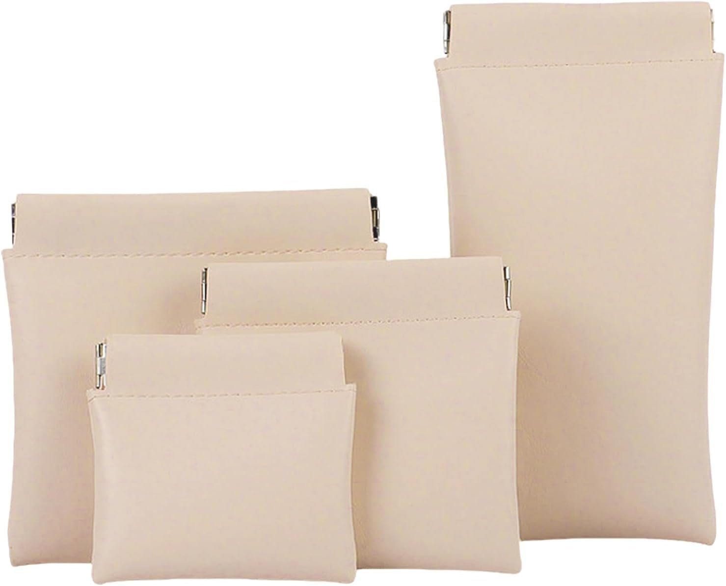 Private Label 4Pcs Pocket Cosmetic Bag Squeeze Coin Purse Pouch with Custom Logo Waterproof Leather Portable Mini Makeup Bag and Travel Toiletry Organizer Manufacturer (Beige)