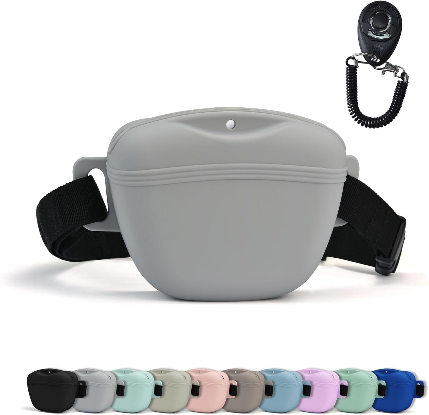 Custom Logo Upgraded Silicone Dog Treat Pouch with Training Clicker Tighter Sealing 1.68 Cup Capacity Private Label Treat Bag with Waist Belt Manufacturer