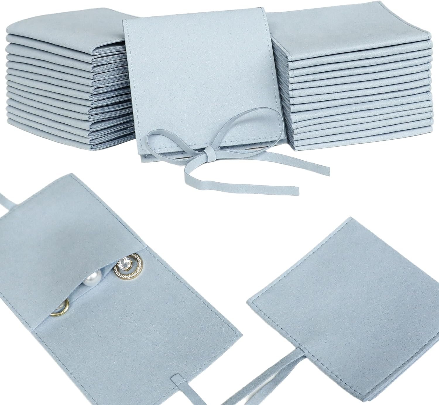 Custom Logo 40pcs 8x8cm Blue Microfiber Jewelry Pouches Private Label Luxury Envelope Style Favor Bags for Rings Earrings Necklaces Bracelets Manufacturer