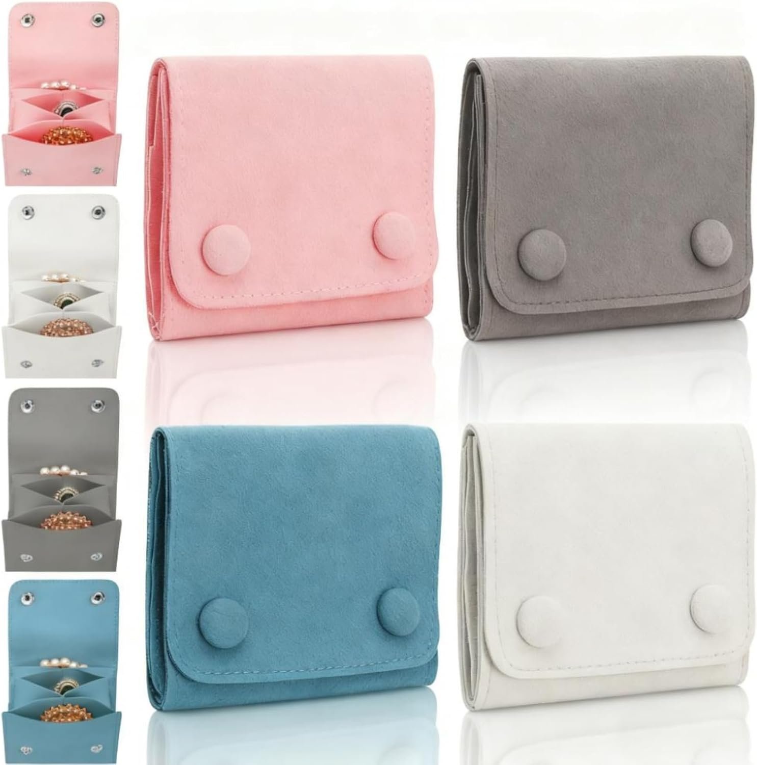 Private Label 4 Pieces Small Microfiber Jewelry Bags with 3 Compartments Custom Logo Lightweight Travel Organizer Rolls for Rings Earrings Bracelets Necklaces Manufacturer