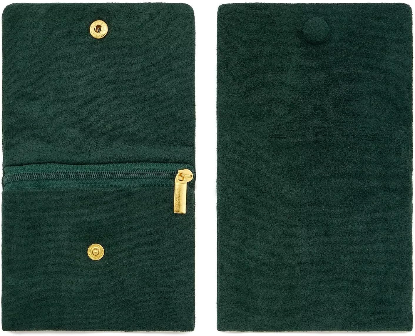 Manufacturer Custom Logo 2Pcs Small Zipper Velvet Jewelry Pouches Private Label 4"x4" Green