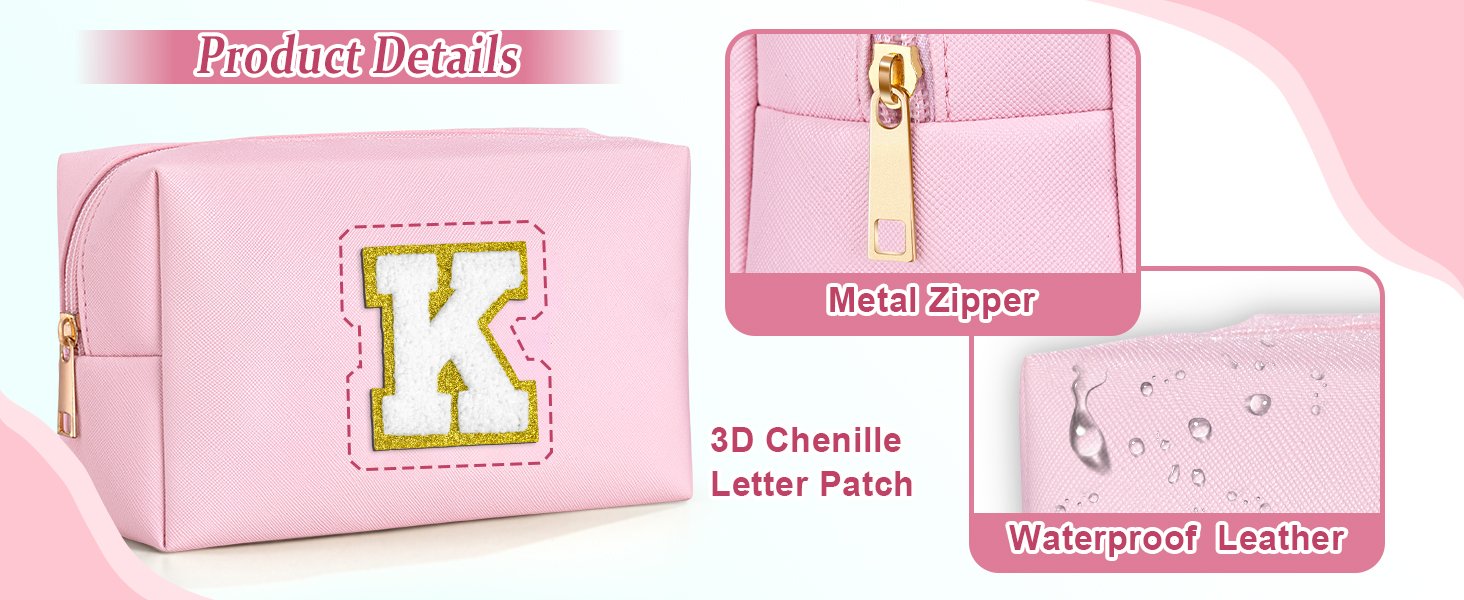 Manufacturer Birthday Gifts for Women Teen Girls - Initial Makeup Bag Travel Cosmetic Bag Private Label Toiletry Pouch with Custom Logo (Pink E)