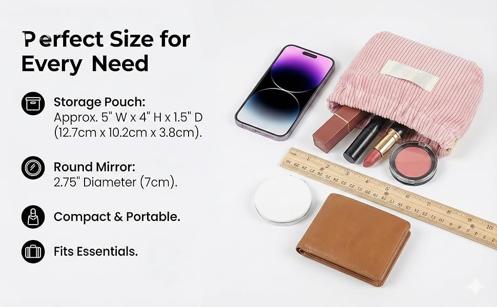 Custom Logo 7-IN-1 Corduroy Makeup Bag Set (6 Bags + 1 Mirror) Squeeze-to-Open Private Label Mini Pouch for Purse No-Zipper Cosmetic Bag for Hair Ties Lipsticks Aesthetic Travel Organizer for Women Manufacturer
