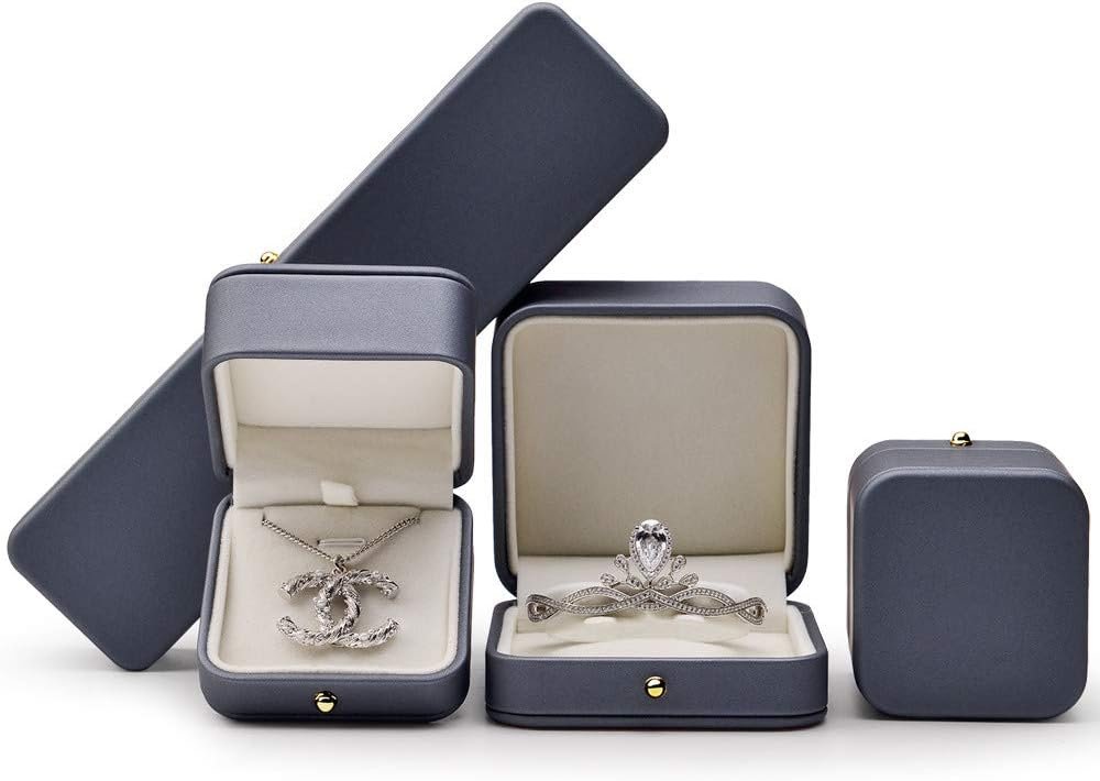 Private Label Premium Leather Necklace Pendant Box Velvet Interior Custom Logo Jewelry Gift Box Long Chain Necklace Display Storage Case (Steel-blue) Supplier