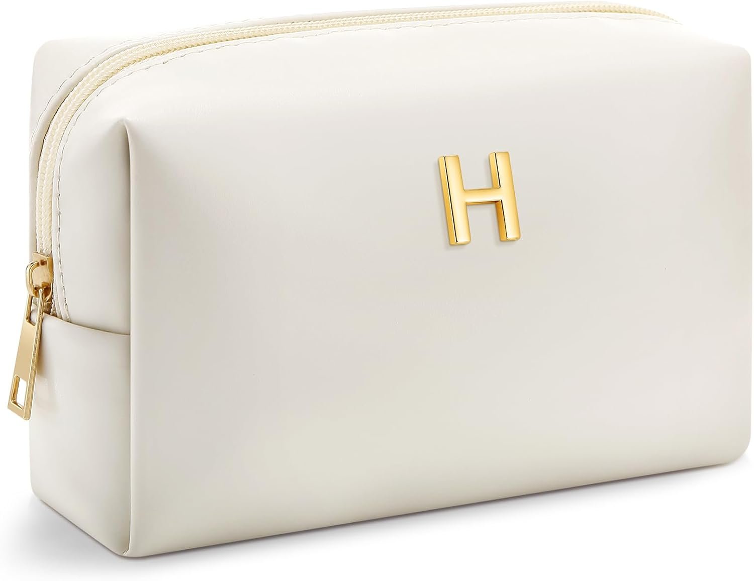 Custom Logo PU Leather Monogram Makeup Bag Personalized Cosmetic Travel Toiletry Pouch for Women Girls Bridesmaids Private Label Christmas Birthday Wedding Gifts Stocking Stuffers Manufacturer (H)