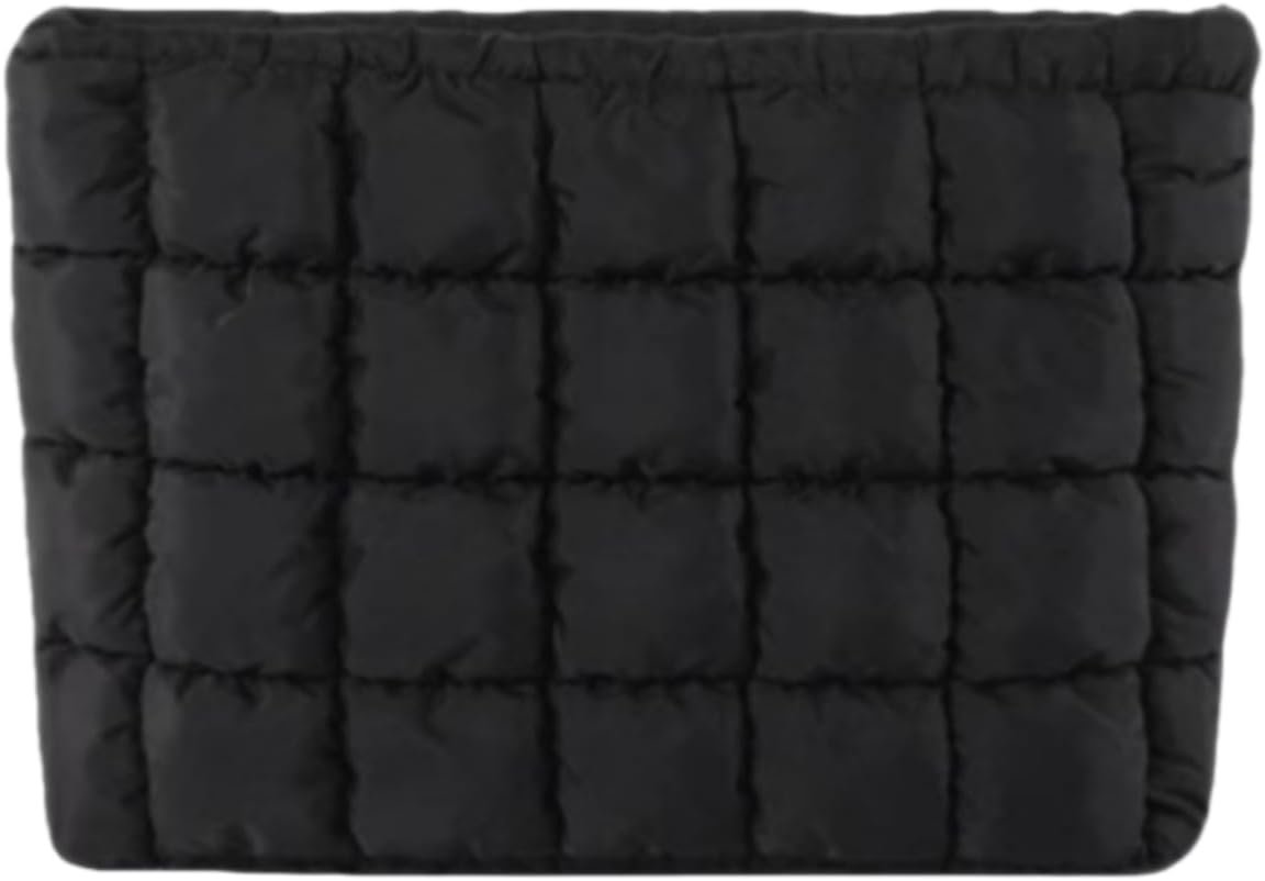 Private Label Soft Checkered Quilted Puffy Makeup Bag for Women Custom Logo Aesthetic Puffer Cosmetic Bag Pouch for Purse Manufacturer (Black)
