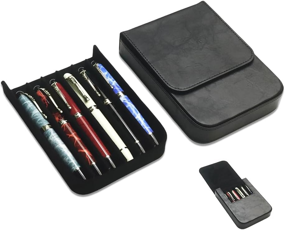 Private Label Handmade Leather 6 Fountain Pen Pencil Tray Case Magnetic Closure Drawer Design Manufacturer Custom Logo Office Gift 6 Slots Black