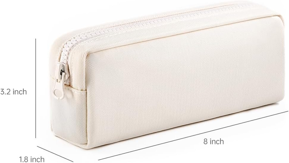 Manufacturer Big Capacity Pencil Case Private Label Pure Color Zipper Pen Pouch Stationery Storage Bag for Adult Students Officers Custom Logo Cream White