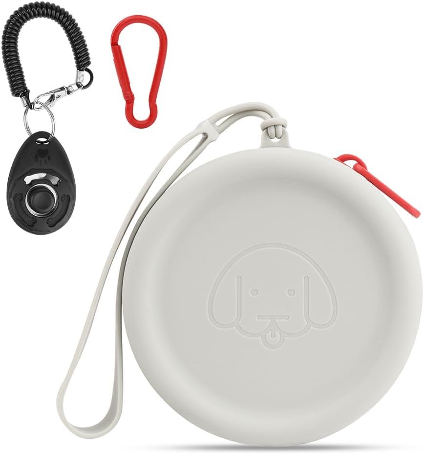 Private Label Silicone Dog Treat Pouch Small Bag with Pet Training Clicker and Custom Logo Pocket Size Walking Bag for Dogs and Cats Easy to Clean Odorless Zipper Moisture-Proof Manufacturer Travel Bag Light Grey