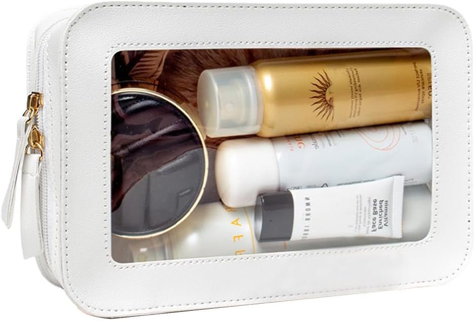 Private Label Small Clear TSA Approved Makeup Bag, Custom Logo Portable Toiletry Zipper Cosmetic Travel Organizer Case, Factory Mini Makeup Pouch for Purse Car Women Men