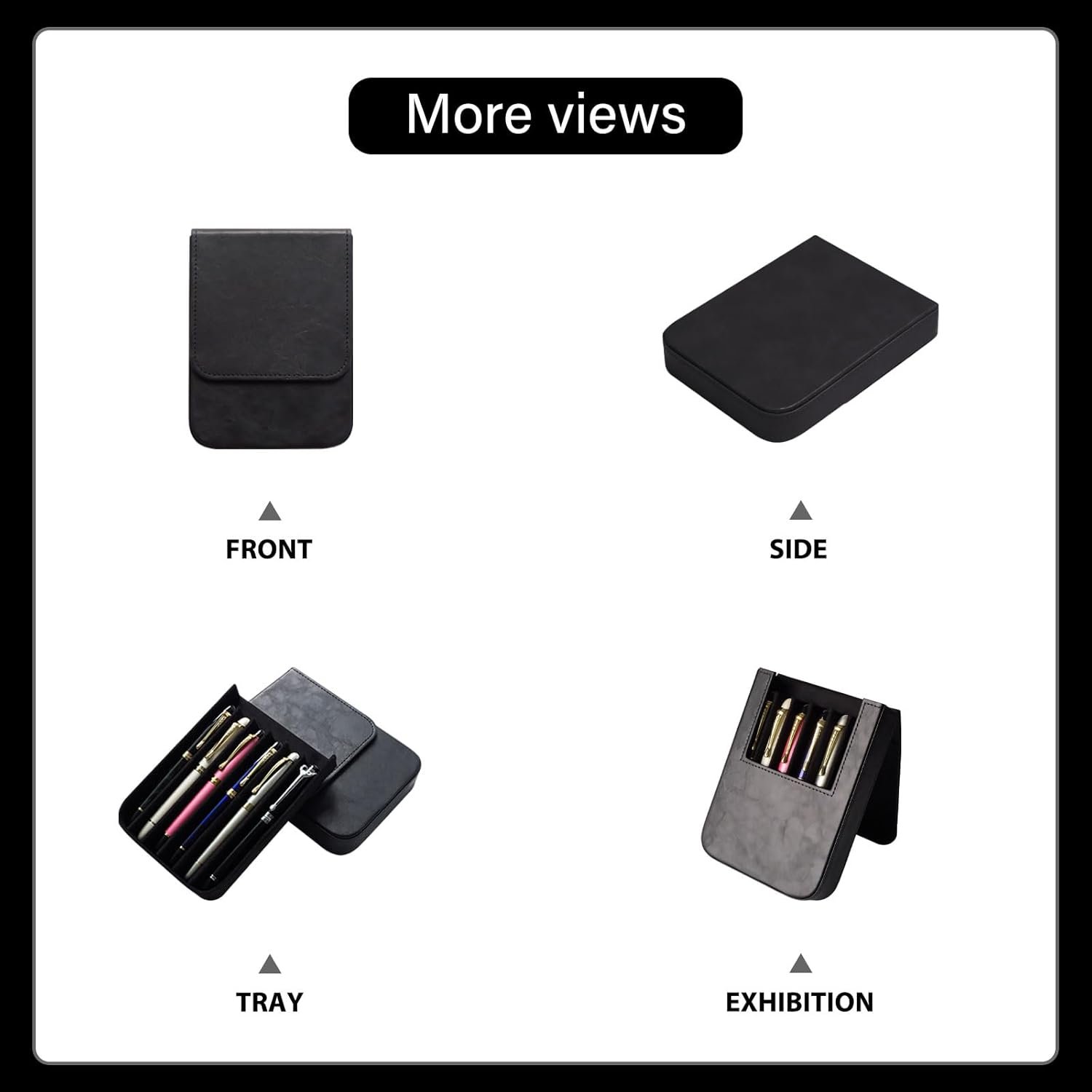 Private Label Handmade Leather 6 Fountain Pen Pencil Tray Case Magnetic Closure Drawer Design Manufacturer Custom Logo Office Gift 6 Slots Black