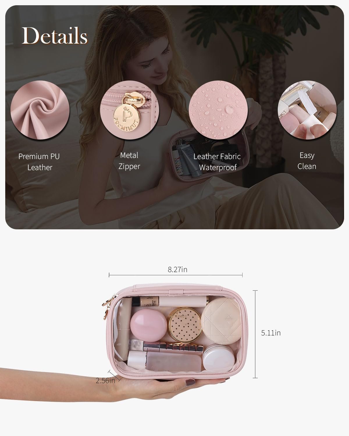 Factory Mini Makeup Bag Private Label Small Cosmetic Travel Essentials Organizer TSA Approved Toiletry Bag Clear Makeup Pouch for Women Beige Custom Logo