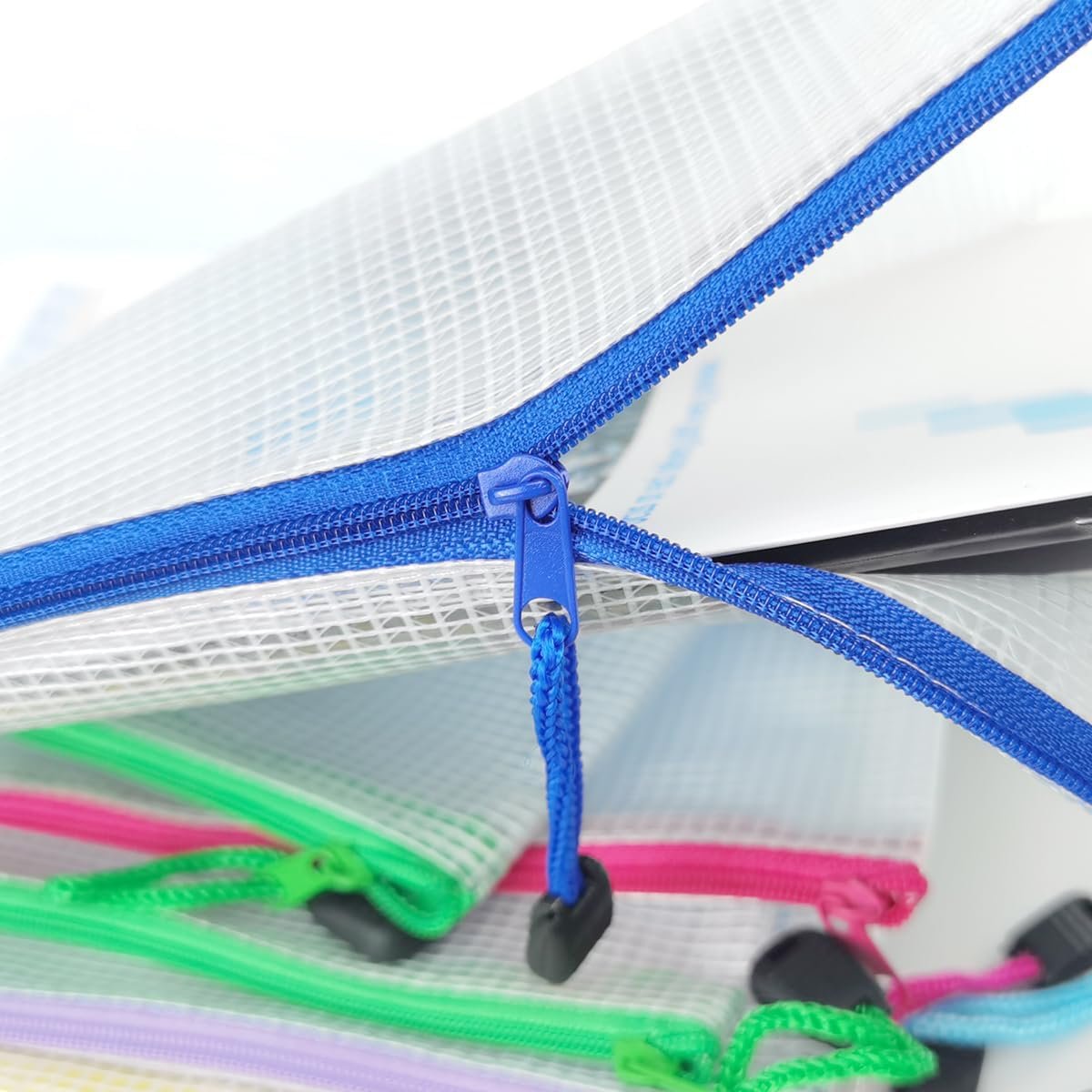 Custom Logo 24pcs 9.3x4.7 Inch Small Mesh Zipper Pencil Pouch Bags with Label Pocket Private Label for School Office Supplies Plastic Zip Bill Bags Supplier for Home Travel Storage Organizing