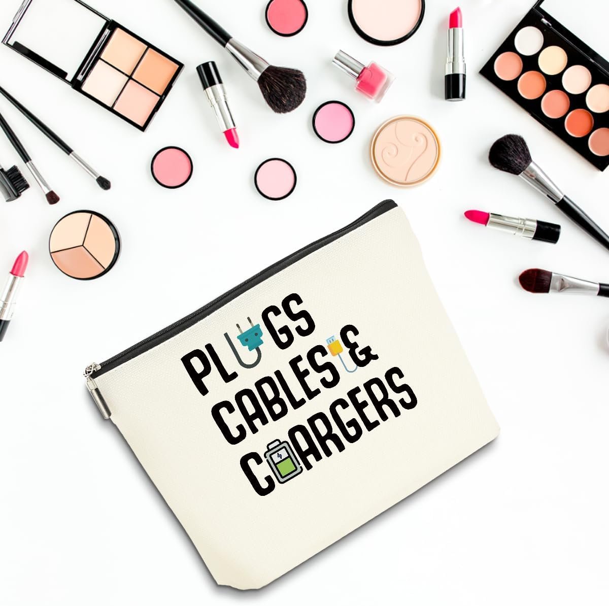 Custom Logo 2 PCs Cable Organizer Funny Makeup Charger Cosmetic Bag Private Label Travel Storage for Charging Cords Electronics Accessories Plugs Zipper Pouch Factory Gifts for Women Christmas Birthday