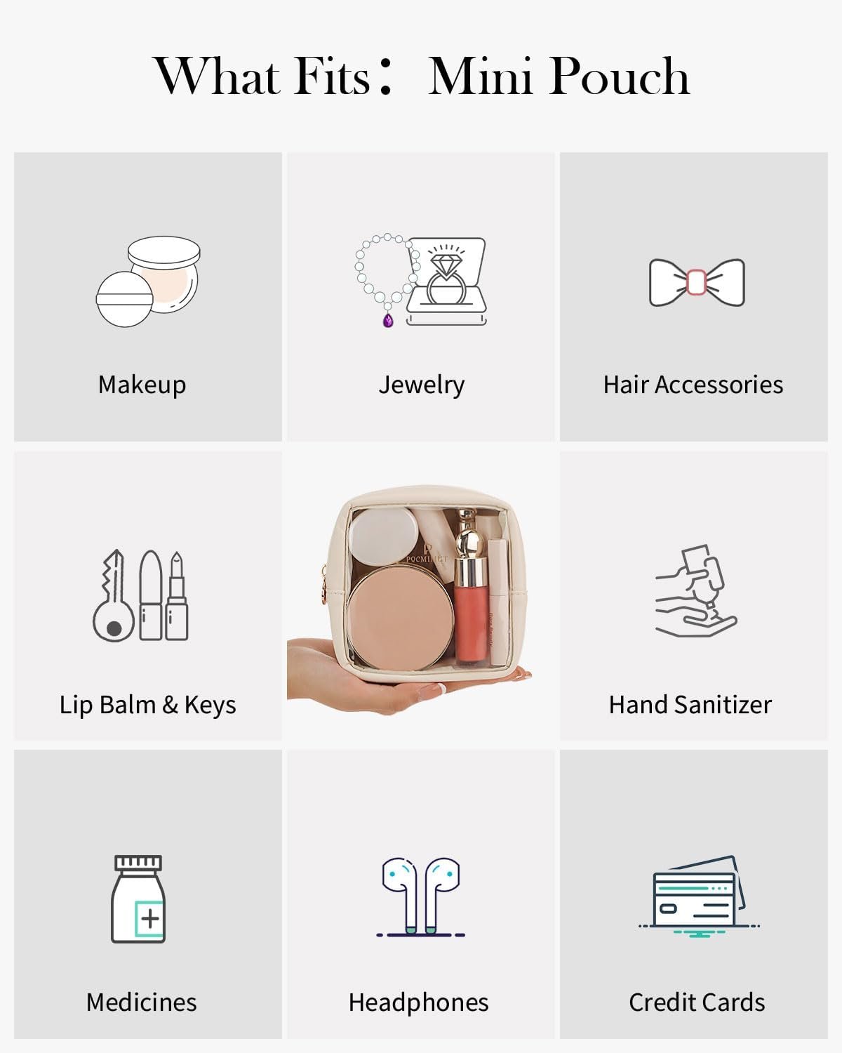 Factory Mini Makeup Bag Private Label Small Cosmetic Travel Essentials Organizer TSA Approved Toiletry Bag Clear Makeup Pouch for Women Beige Custom Logo