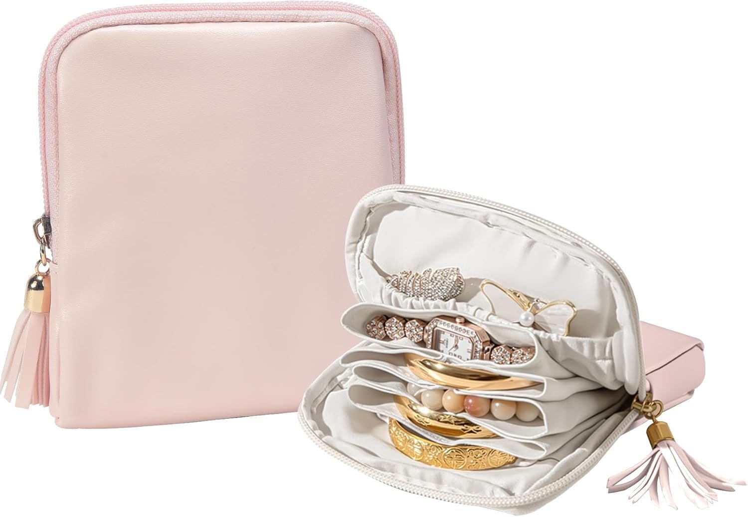 Private Label Mini Small Travel Jewelry Case with Zipper Portable Velvet Pouches for Necklaces Earrings Rings Bracelets Custom Logo Travel Essentials Gifts for Women Girls Blush Manufacturer