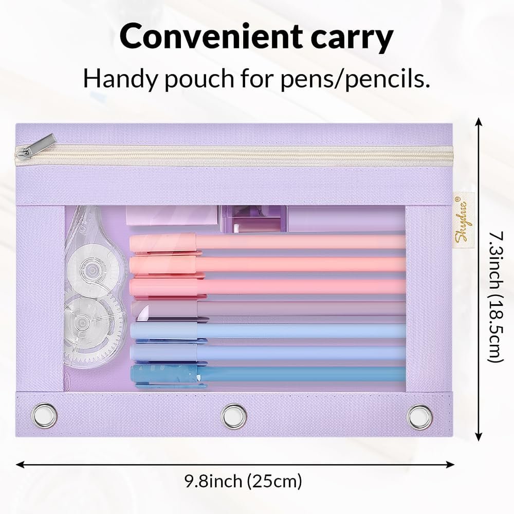 Custom Logo 3 Ring Zipper Pencil Pouch Clear Window Bag for Girls Boys Binder Private Label Manufacturer