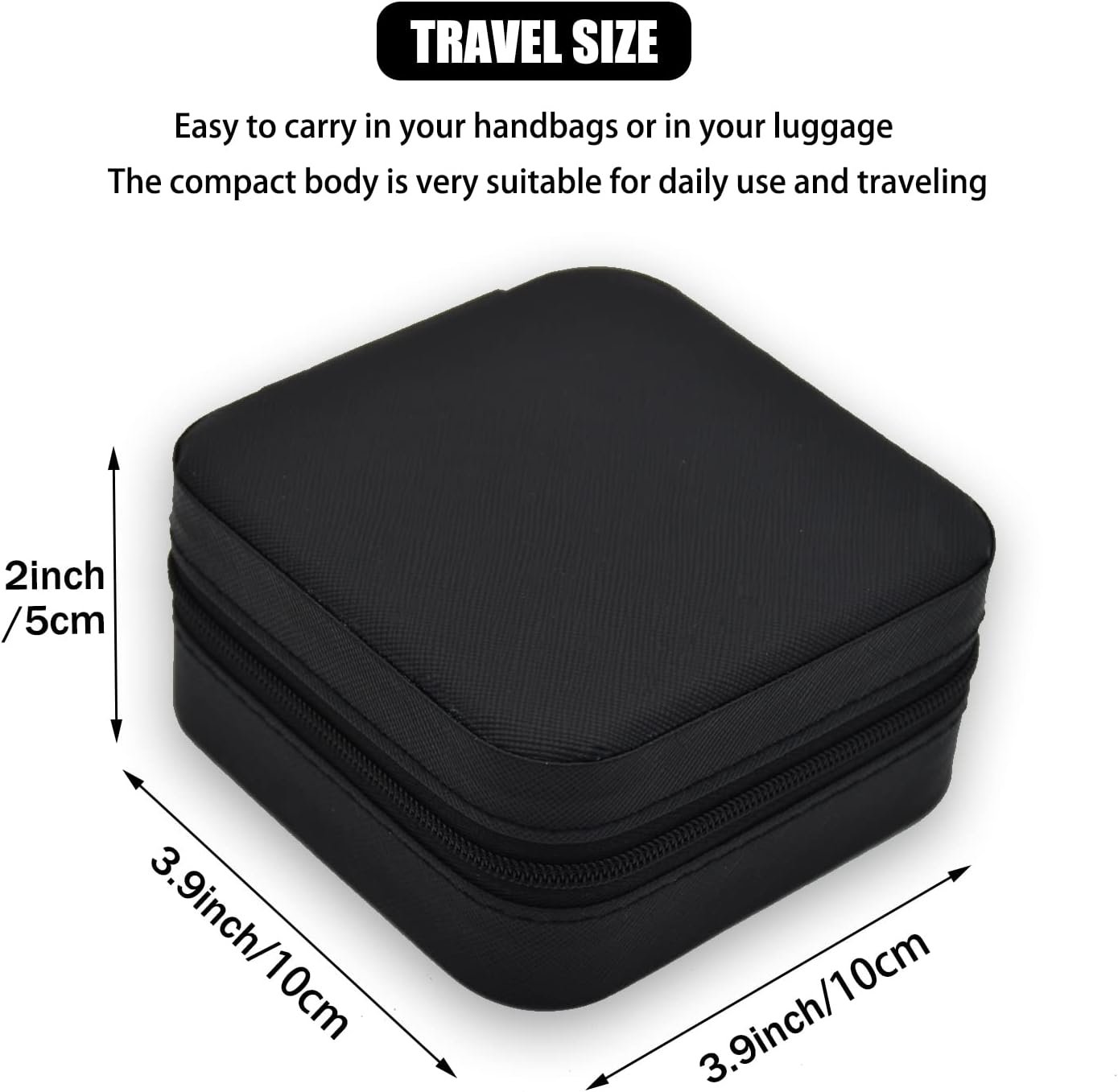Private Label Mini Jewelry Travel Case Manufacturer PU Leather Small Portable Organizer Box Storage Holder for Womens Rings Earrings Necklaces Bracelets Custom Logo (Black)