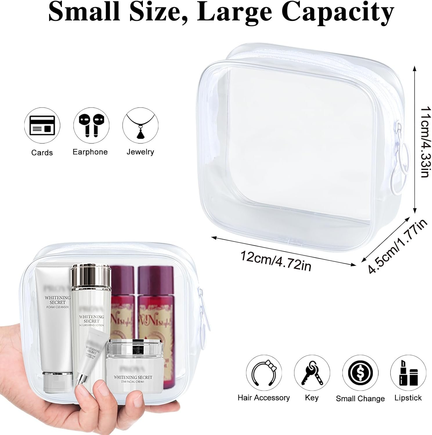 Custom Logo Small Clear Travel Toiletry Bag - Private Label TSA Approved Mini Makeup Zipper Pouch Cosmetic Bag Manufacturer for Women & Men's Purse Essentials
