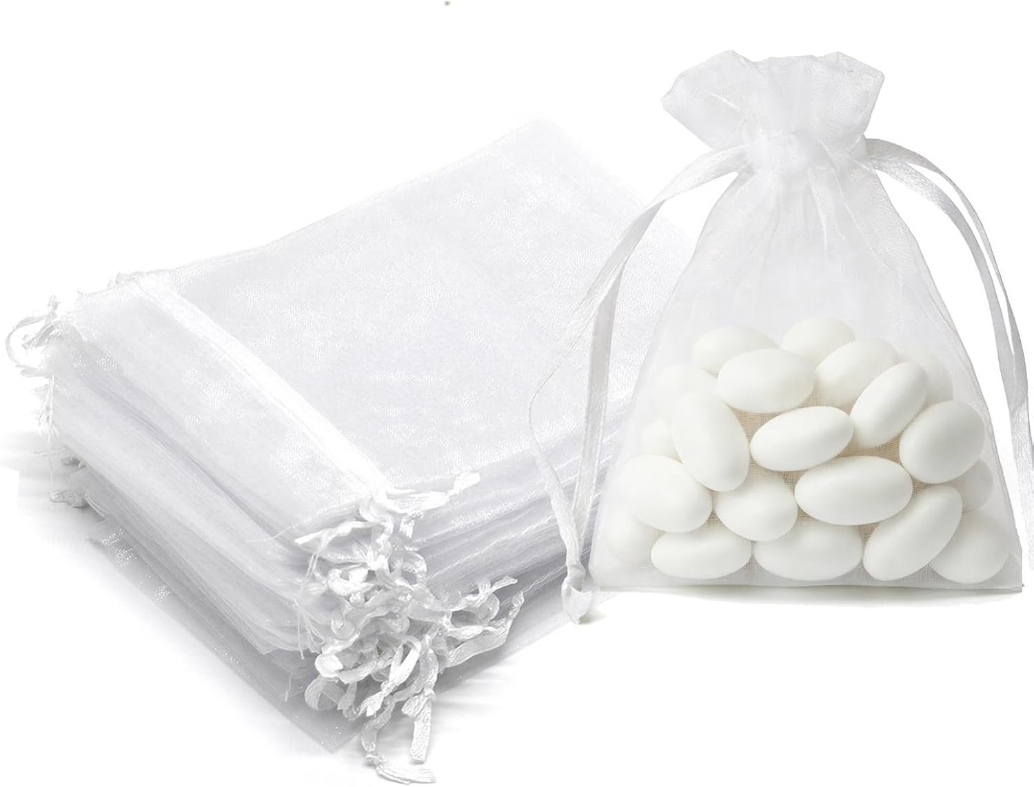 Custom Logo 3x4 Inch White Organza Bags 50Pcs Small Sheer Drawstring Private Label Mesh Pouches for Wedding Party Favor Jewelry Gift Christmas Candy Supplier