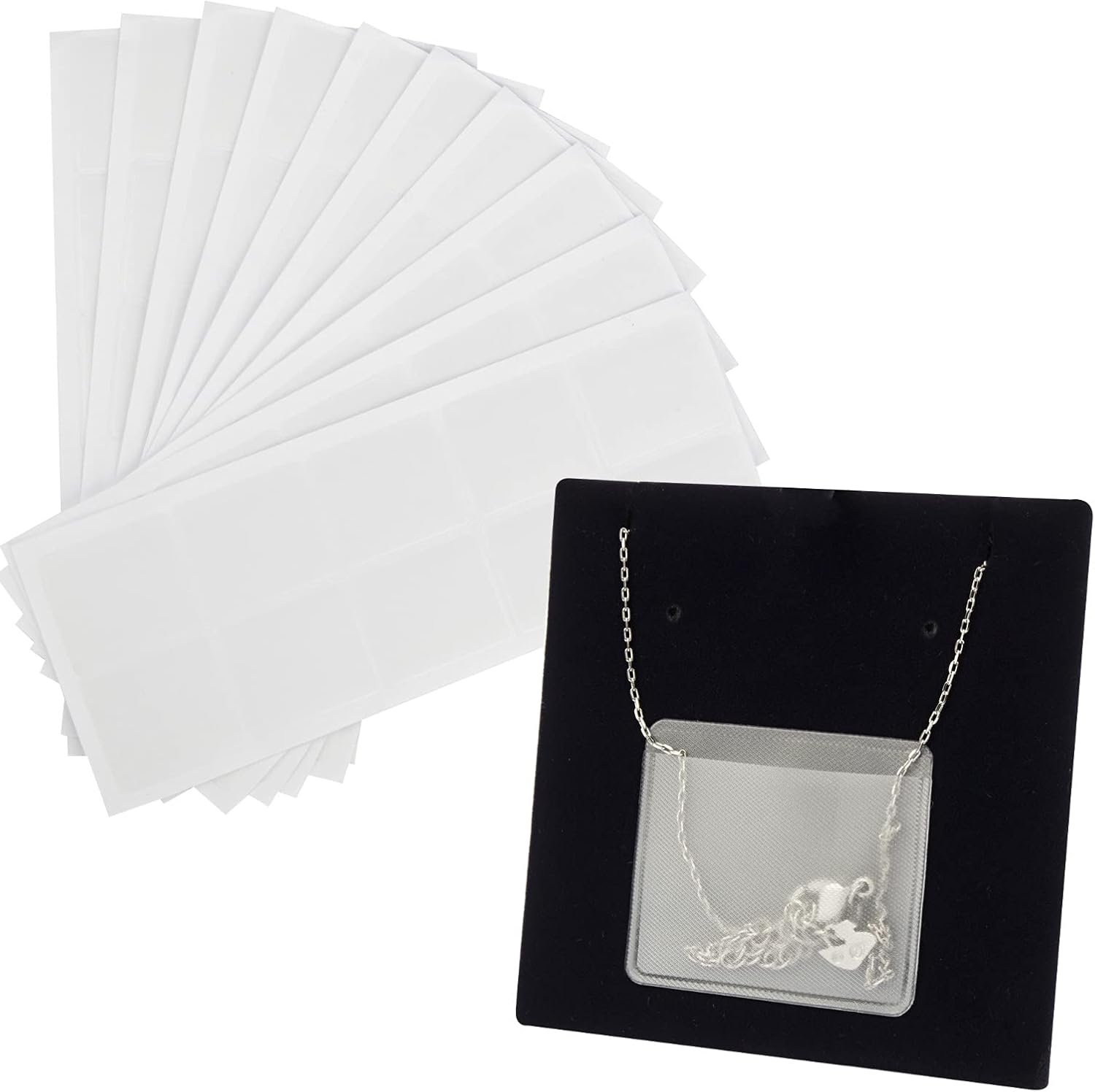 Private Label Necklace Chain Adhesive Pouches for Display Cards Self-Adhesive Clear Pockets Manufacturer Jewelry Bags to Hold Loose Chains (100 pcs) Custom Logo