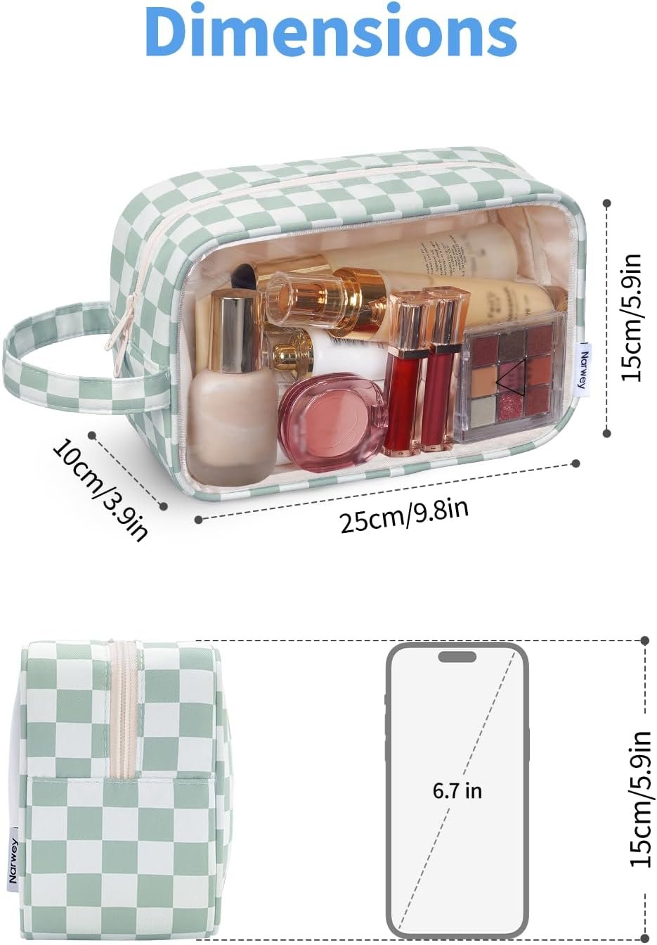 Private Label Clear Toiletry Travel Bags for Women Men Custom Logo Zipper Toiletries Makeup Cosmetic Skincare Organizer Supplier Mint Green Checkerboard