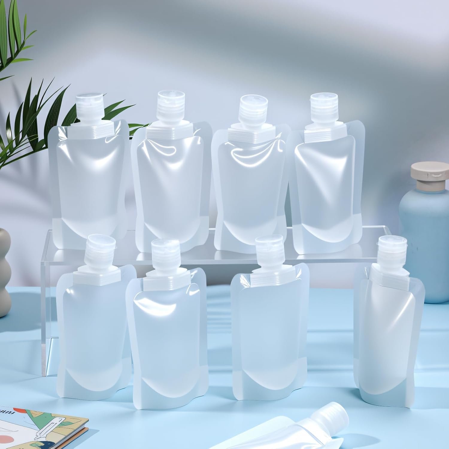 Private Label 10 Pcs 50ml Transparent Leak Proof Travel Liquid Pouches Reusable Squeeze Bags Manufacturer for Toiletries Cosmetics Lotion Shampoo Shower Gel with Custom Logo