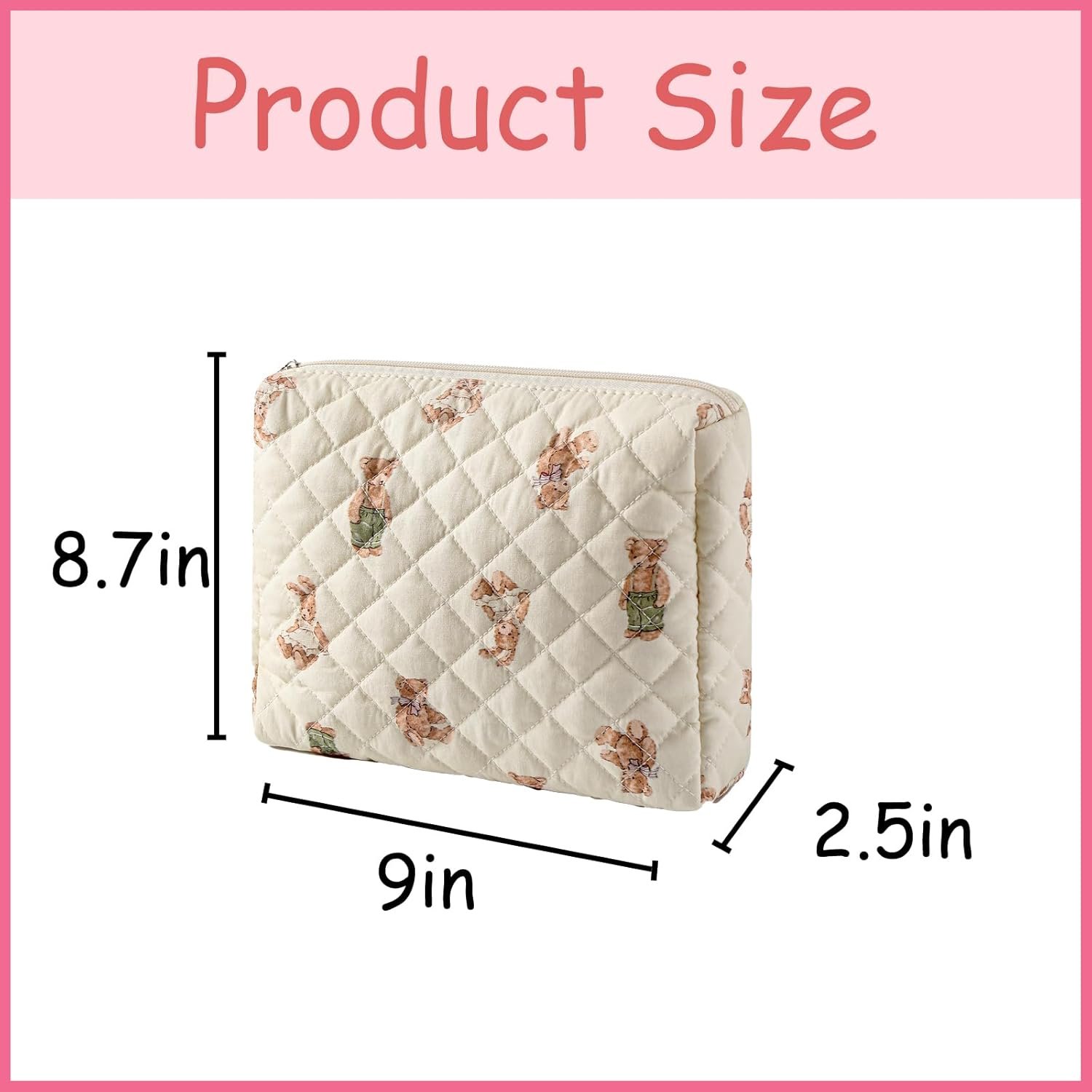 Custom Logo Quilted Cotton Makeup Bag 2Pcs, Private Label Large Soft Floral Coquette Cosmetic Travel Toiletry Bag Manufacturer for Women and Girls
