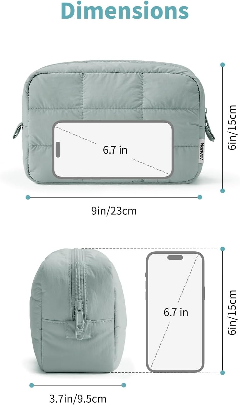 Private Label Puffer Travel Makeup Bag for Women, Custom Logo Quilted Cosmetic Organizer, Manufacturer Toiletry Bag (Sage Green)