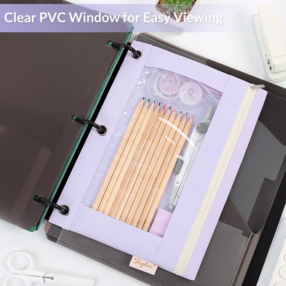 Custom Logo 3 Ring Zipper Pencil Pouch Clear Window Bag for Girls Boys Binder Private Label Manufacturer